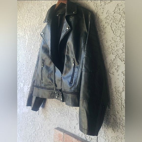 Faux Leather Pleather Motorcycle Jacket XXL - Picture 5 of 11